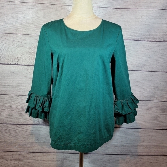 𝅺j. Crew Factory 3/4 Ruffle Sleeves Blouse Green Size 8 - Picture 1 of 7